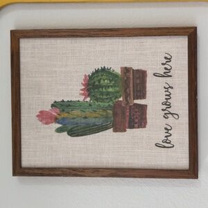 Love Grows Here Cloth Wall Hanging with Wood Frame